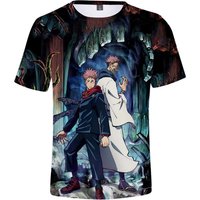 Summer Round Neck 3D Japanese Anime Jujutsu Kaisen Gojo Printed Top Fashionable Casual Short Sleeved Children's Boy T-shirts 130 black