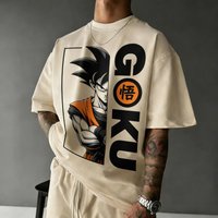 2026 New Summer Dragon Ball 40th Anniversary Wukong 100% Cotton Anime Printed T-shirt Extra Size Casual Streetwear Unisex Y2k M beige