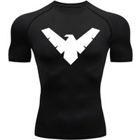 Summer Short Sleeve Compression Shirt Men Sports Top Running T Shirt Quick Dry Gym Workout M black