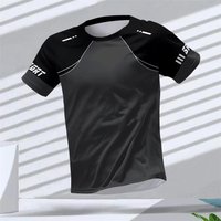 Gym Summer Quick Dry Breathable Men's T Shirt Outdoor Run Fitness Sports Short Sleeve Casual O-Neck Men Gym Sportswear T-Shirt L black