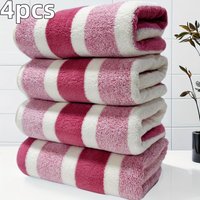 4pcs Set of Large Bath Towels, Oversized Thick Coral Fleece Towels, Ultra-Fine Fiber, Available in Various Colors, Absorbent, Quick-Drying 4pcs red