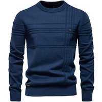 AIOPESON Mens Crewneck Pullover Sweater Knitted Cotton Stripped Quality Autumn Winter Warm Sweaters for Men M 65-75 kg navy blue