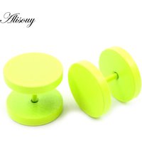 Alisouy 2pcs 3-14mm Baking Paint Stainless Steel Unisex Men Women Barbell Round Ear Stud Earring Tragus Helix Piercing Jewelry 5mm yellow