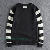 Retro Men's Striped Long Sleeve T-Shirt Casual Round Neck Motorcycle Top 2XL gray