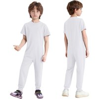 Unisex Kids Special Needs Adaptive Clothing Short Sleeve Back Invisible Zipper Solid Color Full Body Jumpsuit 5-6 Years white