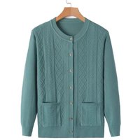 Middle-Aged Elderly Women's Soft Knitted Sweaters Spring Autumn Solid Elegant Cardigan Jacket Outerwear Tops Mother 3XL gray