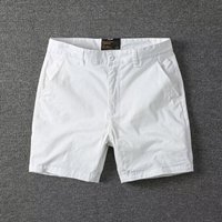Summer Men's Slim Fit Straight Shorts Men Casual Workwear Beach Shorts Male Elastic Waist Multi Pockets Sportwear Men Cotton Pants 30 white