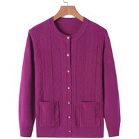 Middle-Aged Elderly Women's Soft Knitted Sweaters Spring Autumn Solid Elegant Cardigan Jacket Outerwear Tops Mother 3XL blue