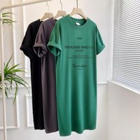 Short-sleeved Dresses Women's Summer Plus Size Medium-length T-shirt Dress Knee-length Casual Long Dress L green