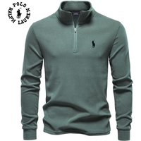Polo Ralph Lauren Autumn/Winter Embroidered New Unisex Stand Up Collar Half Zipper Long Sleeve S gray