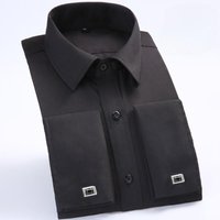 6XL Men's French Cuff Dress Shirt Long Sleeve Winged Collar Dress Shirt Men's Wingtip Tuxedo Formal Shirts Party Dinner Wedding L black