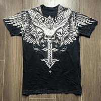 90s affliction Hip Hop Skull Graphic t shirts Men Streetwear Goth Tops Men Clothes Casual Gothic Oversized Long Sleeve T shirt 3XL white