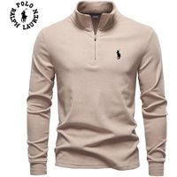 Polo Ralph Lauren Autumn/Winter Embroidered New Unisex Stand Up Collar Half Zipper Long Sleeve L beige