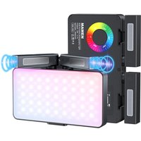 KENTFAITH V02 Mic Light, 2 in 1 LED Camera Fill Light with Dual Stereo Mic , 360° Full Colour Photo Light, 4000mAh Rechargeable, CRI 95+, 2500-9000K, Dimmable Panel Fill Light
