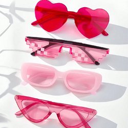4 pezzi Occhiali di moda rosa a forma di cuore quadrati con decorazioni a mosaico, dolci e carini per ragazze