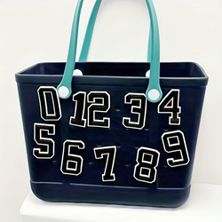 1 pezzo Decorazioni per borsette con charms a motivi di numeri, accessori per borse da spiaggia con lettere 3D per personalizzare la tua borsa, accessori per borse in gomma da spiaggia