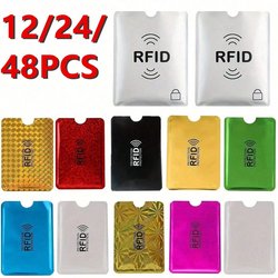 Set di buste protettive in alluminio impermeabile a prova di RFID, dal design sottile, che si inseriscono facilmente nel portafoglio, per proteggere contro il furto di identità. Adatte a uomini e donne per proteggere carte di credito, carte d'identità e biglietti da visita.