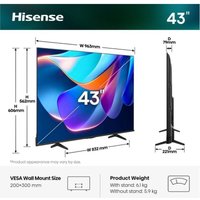 Hisense Hisense QLED 43A6S 43" 4K UltraHD 60Hz Smart TV VIDAA HDR10 Dolby Vision Standard