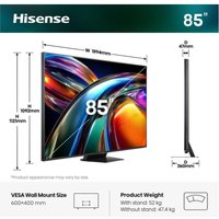 Hisense Hisense Mini LED 85UR9S 85" 4K UltraHD 180Hz Smart TV VIDAA HDR10+ Dolby Vision Standard