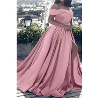 Plus Size Formal Solid Elegant Off The Shoulder Split Maxi Dress