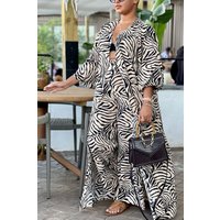 Xpluswear Plus Size Black Casual Zebra Print Long Sleeve Two Pieces Pants Sets