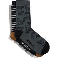 Weird Fish Parade Patterned Socks 3 Pack Dusty Teal Size 4-7 Weird Fish Parade Patterned Socks 3 Pack Dusty Teal Size 4-7