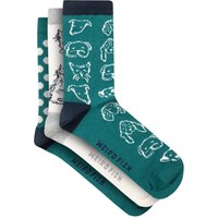 Weird Fish Parade Patterned Socks 3 Pack Deep Teal Size 4-7 Weird Fish Parade Patterned Socks 3 Pack Deep Teal Size 4-7