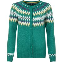 Weird Fish Hatty Fair Isle Cardigan Green Ivy Size 16 Weird Fish Hatty Fair Isle Cardigan Green Ivy Size 16