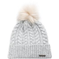 Weird Fish Allerton Cable Knit Bobble Hat Light Grey Size ONE Weird Fish Allerton Cable Knit Bobble Hat Light Grey Size ONE