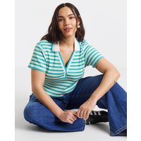 Polo Collar Cap Sleeve Top Stripe