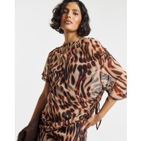 Animal Print Draped Chiffon Top Leopard Print