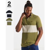 2 Pack Stripe Pique Polos Black Khaki L42 44