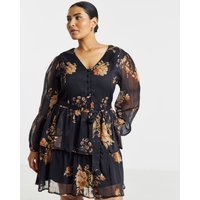 Simply Be Black Floral Tiered Skater Dress