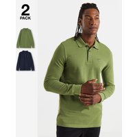2 Pack Long Sleeve Pique Polos Long Navy Khaki 5XL60 62