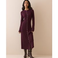 Nobody's Child Ribbed Button Through Midi Dress in Burgundy
