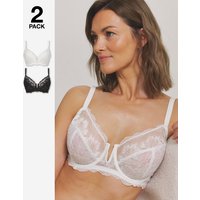2PK Katie Black White Lace Full Cup Bras Black White