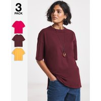 3 Pack Boyfriend T Shirts Pink Burugndy Yellow