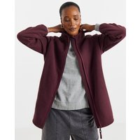 Fleece Longline Zip Through Jacket in Burgundy