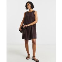 Linen Swing Dress Ecru Stitching