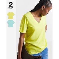 2 Pack V Neck T Shirts Blue Lime