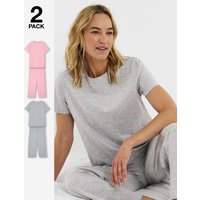Back To Basics 2 Pack Pyjamas Grey Pink 24 26