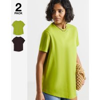 2 Pack Curved Hem Longline T Shirts Olive Chocolate