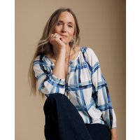 Check Print Linen Blend Blouse Print
