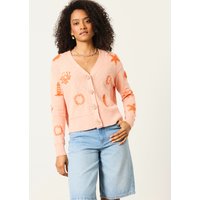 Seascape Embroidered Cardigan Coral