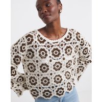 Crochet Patchwork Jumper White Choc 16 18