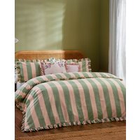 Birdie Stripe Ruffle Duvet Set Pink Green KING