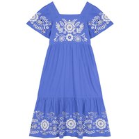 Joanie Clothing Alice Embroidered Square Neck Midi Dress Blue UK 26 Blue