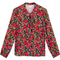 Joanie Clothing Etoile Antique Rose Print Tie Neck Blouse UK 22 Red