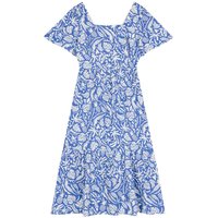 Joanie Clothing Georgia Tropical Palm Print Square Neck Dress UK 10 Blue