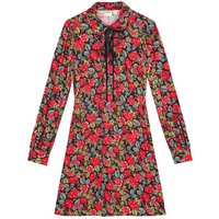Joanie Clothing Paulina Antique Rose Print Tie Neck Mini Dress UK 20 Red